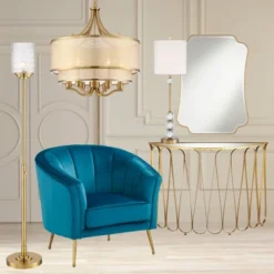 Possini Euro Design Kinsey Modern Torchiere Floor Lamp 72 1/2" Tall Brass Gold Metal Stone Pattern Crystal Glass Shade For Living Room Office House -Adesso Shop GUEST c3f945ff 437c 49d5 be44 0cc18be22c53