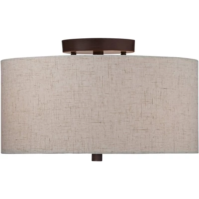 Regency Hill Sylvan Modern Ceiling Light Semi Flush Mount Fixture 14" Wide Bronze 3-Light Oatmeal Fabric Drum Shade For Bedroom Kitchen Living Room 5 Regency Hill Sylvan Modern Ceiling Light Semi Flush Mount Fixture 14" Wide Bronze 3-Light Oatmeal Fabric Drum Shade For Bedroom Kitchen Living Room - Image 4