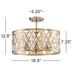 Possini Euro Design Tanz Modern Ceiling Light Semi Flush Mount Fixture 16 1/2" Wide Satin Brass 3-Light Clear Glass Crystal For Bedroom Kitchen House -Adesso Shop GUEST c43a1805 adc9 4385 a1b9 30762f770ec5