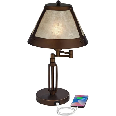 Franklin Iron Works Samuel Industrial Desk Lamp 21 1/4" High Bronze Swing Arm With USB Charging Port Natural Mica Shade For Bedroom Living Room House 4 Franklin Iron Works Samuel Industrial Desk Lamp 21 1/4" High Bronze Swing Arm With USB Charging Port Natural Mica Shade For Bedroom Living Room House - Image 2