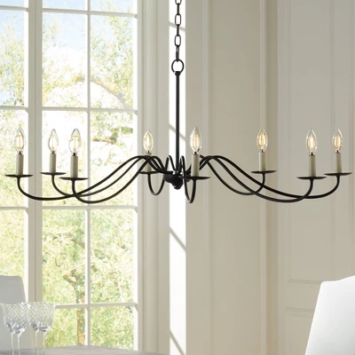 Franklin Iron Works Black Chandelier 42" Wide Farmhouse Rustic Bent Arms 8-Light Fixture For Dining Room Living House Foyer Kitchen Island Entryway 3 Franklin Iron Works Black Chandelier 42" Wide Farmhouse Rustic Bent Arms 8-Light Fixture For Dining Room Living House Foyer Kitchen Island Entryway
