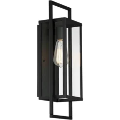 Possini Euro Design Jericho Modern Outdoor Wall Light Fixture Textured Black Metal 19" Clear Glass Panel For Post Exterior Barn Deck House Porch Yard -Adesso Shop GUEST c55472d5 7bcf 49fd 9b53 987353326afd