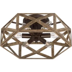 Possini Euro Design Moorcroft Modern Farmhouse Ceiling Light Semi Flush Mount Fixture 14 1/2" Wide Dark Wood Bronze 6-Light Hexagon Frame For Bedroom -Adesso Shop GUEST c6b6a93f 9066 4008 993a 71d79b906b13