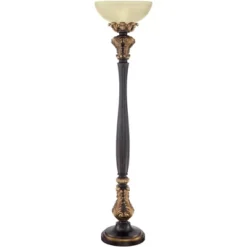 Barnes And Ivy Traditional Torchiere Floor Lamp 75" Tall Carved Wood Amber Glass Shade Foot Dimmer For Living Room Bedroom Office House -Adesso Shop GUEST c74629ad 1112 48ca 9703 025191cfd44d