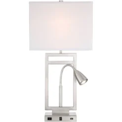 Possini Euro Design Modern Table Lamp With USB Outlet Reading Light LED 29.25" Tall Brushed Nickel Rectangular Off White Shade Bedroom Office 17 Possini Euro Design Modern Table Lamp With USB Outlet Reading Light LED 29.25" Tall Brushed Nickel Rectangular Off White Shade Bedroom Office -Adesso Shop GUEST c84d6094 acb5 46e6 828f ec7f334b0a03