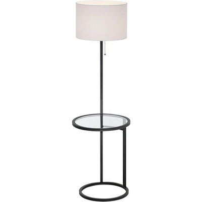 360 Lighting Modern Floor Lamps 62" Tall Set Of 2 With Glass Tray Table Black Metal White Fabric Drum Shades Decor Living Room Reading 6 360 Lighting Modern Floor Lamps 62" Tall Set Of 2 With Glass Tray Table Black Metal White Fabric Drum Shades Decor Living Room Reading - Image 4