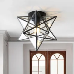 12" Metal/Glass Stella Moravian Star Flush Mount (Includes Energy Efficient Light Bulb) Black - JONATHAN Y -Adesso Shop GUEST c9bc41ca f6a3 4eca 8761 e6239118f8d1