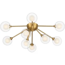 Possini Euro Design Spheres Modern Ceiling Light Flush Mount Fixture 28" Wide Warm Brass 9-Light LED Clear Globe Glass For Bedroom Kitchen Living Room -Adesso Shop GUEST cae580ed 060f 495f 912e 426cbcf4fe19