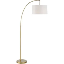 360 Lighting Modern Arc Floor Lamp With USB Charging Port 72" Tall Brass White Linen Drum Shade For Living Room Reading House Home -Adesso Shop GUEST cb413bec 3a8e 40d5 be92 1f87a1d10e9b