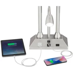 Possini Euro Design Dexter Modern Table Lamp 26" High Brushed Nickel With USB And AC Power Outlet In Base LED Reading Light White Shade For Home Desk -Adesso Shop GUEST cb638d63 b1f9 4dfb b56e 82d78a067255