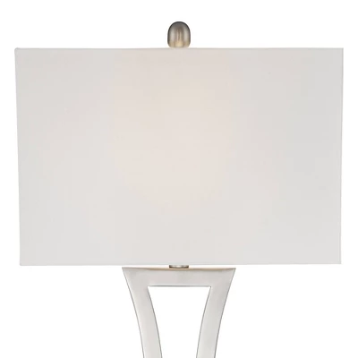 360 Lighting Roxie Modern Table Lamps 31" Tall Set Of 2 Brushed Nickel Metal Off White Fabric Rectangular Shade For Bedroom Living Room Bedside Office 5 360 Lighting Roxie Modern Table Lamps 31" Tall Set Of 2 Brushed Nickel Metal Off White Fabric Rectangular Shade For Bedroom Living Room Bedside Office - Image 3