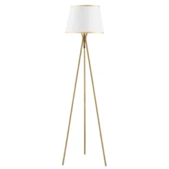 HOMCOM Modern Tripod Floor Lamp Free Standing Land Lamp W/ Steel Frame, Footswitch, Fabric Lampshade And E26 Base For Living Room, Bedroom, Gold -Adesso Shop GUEST cbc93f31 0ae6 4db1 819a 5f23a3be418e