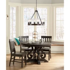 Franklin Iron Works Metal Wood Wagon Wheel Chandelier 25" Wide Rustic Farmhouse Clear Seeded Glass 6-Light Fixture For Dining Room -Adesso Shop GUEST cc719b6f 3f1e 42ed b264 439c7e97b847