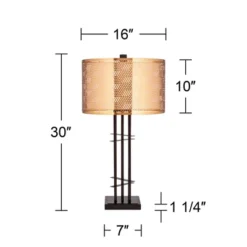 Possini Euro Design Deborah Modern Mid Century Table Lamp 30" Tall Black With USB Charging Port Gold Metal Double Drum Shades For Living Room Desk -Adesso Shop GUEST ccb51444 3a3d 47f9 8b7a 4949629a99e7