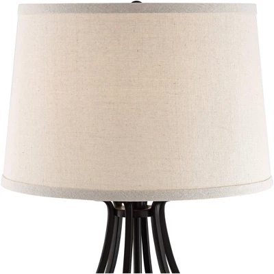 Regency Hill Hadley Modern Table Lamps Set Of 2 26" High Bronze With AC Power Outlet Light Brown Drum Shade For Bedroom Living Room Bedside House Desk 4 Regency Hill Hadley Modern Table Lamps Set Of 2 26" High Bronze With AC Power Outlet Light Brown Drum Shade For Bedroom Living Room Bedside House Desk - Image 2