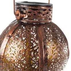 Set Of 2 Solar Outdoor Lights - Hanging Or Tabletop Rechargeable LED Lantern Set With 2 Shepherd Hooks For Outdoor Decor By Pure Garden (Bronze) -Adesso Shop GUEST cd263af9 240c 451e 9dd8 6abf1ef7712c