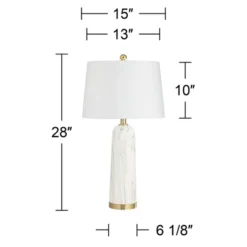 360 Lighting Maceao Modern Table Lamps 28" Tall Set Of 2 White Faux Marble Tapered Drum Shade For Bedroom Living Room Bedside Nightstand Office House -Adesso Shop GUEST cdf0cf30 a45f 40ca 8b34 8ae2d0720a77