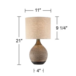 360 Lighting Emma Modern Mid Century Accent Table Lamp 21" High Wood Brown Ceramic Oatmeal Drum Shade For Bedroom Living Room Bedside Nightstand Home -Adesso Shop GUEST ce2e4f43 d4ea 4947 a7da 6a609a29cf97