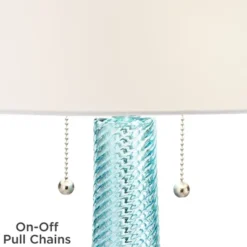 Possini Euro Design Modern Table Lamps 28.5" Tall Set Of 2 Light Sky Blue Fluted Glass White Drum Shade For Living Room Bedroom Office Family -Adesso Shop GUEST ce33ce39 37d6 42db 8e19 08e49bf1dc90