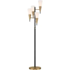 Possini Euro Design Quatro Mid Century Modern Tree Floor Lamp 71" Tall Black Gold Metal 4 Light Frosted Glass Cone Shade For Living Room Bedroom House -Adesso Shop GUEST cf13b0f8 cfb6 4df7 90c4 f481aedbc918
