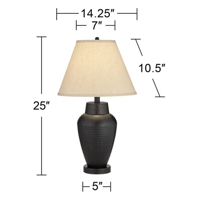 Regency Hill Auburn Rustic Farmhouse Table Lamp 25" High Bronze Hammered Natural Linen Empire Shade For Bedroom Living Room Bedside Nightstand Office 9 Regency Hill Auburn Rustic Farmhouse Table Lamp 25" High Bronze Hammered Natural Linen Empire Shade For Bedroom Living Room Bedside Nightstand Office - Image 7