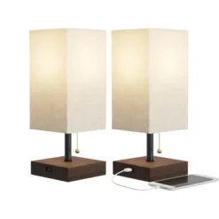 Small Table Lamp Set With Wood Base – Set Of 2 Modern Rectangle Lights With LED Bulb IncludeDecor Living Room, Bedroom, Or Home Office By Lavish Home -Adesso Shop GUEST d136bd32 0a4a 4d61 9b50 01ff40f4c9c4