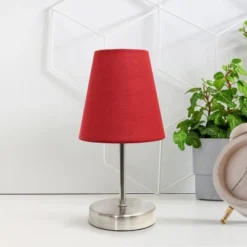 10.5" Petite Metal Stick Bedside Table Desk Lamp In Sand Nickel With Fabric Shade Red - Creekwood Home -Adesso Shop GUEST d14bd504 cf2a 4e2b a1af 57a3de45ae0e