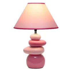 17.25" Contemporary Ceramic Stacking Stones Table Desk Lamp Pink - Creekwood Home