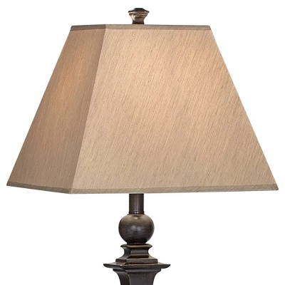 Regency Hill Traditional Floor Lamp 59" Tall Italian Bronze Taupe Faux Silk Square Hardback Shade For Living Room Reading Bedroom Office 5 Regency Hill Traditional Floor Lamp 59" Tall Italian Bronze Taupe Faux Silk Square Hardback Shade For Living Room Reading Bedroom Office - Image 3