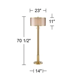 Possini Euro Design Granview Modern Floor Lamp 70 1/2" Tall Brass Metal Sheer Organza Outer Linen Inner Drum Shade For Living Room Bedroom Office Home -Adesso Shop GUEST d42f7ed5 2ecc 4c96 9a19 dbd4d823bbc1