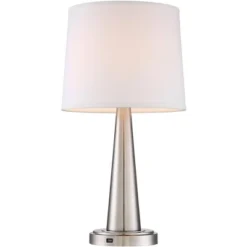 360 Lighting Karla Modern Table Lamps 25" High Set Of 2 Brushed Steel Column With USB Charging Port White Fabric Shade For Bedroom Living Room Desk -Adesso Shop GUEST d4513474 0e29 403f 915c 0f0049034786