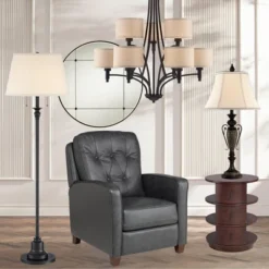 360 Lighting Spenser Rustic Farmhouse Floor Lamp 58" Tall Oiled Bronze Metal Off White Linen Empire Shade For Living Room Bedroom Office House Home -Adesso Shop GUEST d4cd80f6 511a 4302 ad5e f5d90ee958aa