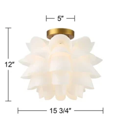 Possini Euro Design Modern Ceiling Light Semi Flush Mount Fixture White Flower Gold Metal 15 3/4" Wide Living Room Bedroom Kitchen -Adesso Shop GUEST d4dfbf46 d749 4ed9 ad97 3bda7c01cd2a