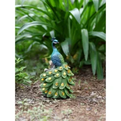 Techko Maid Peacock Calm Solar Outdoor Garden Statue Decor With Spotlight -Adesso Shop GUEST d532ee61 0294 4538 bf12 c59e7ec244d7