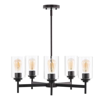 24" LED 5-Light Orpheus Industrial Iron Cylinder Chandelier Oil Rubbed Bronze/Clear - JONATHAN Y 4 24" LED 5-Light Orpheus Industrial Iron Cylinder Chandelier Oil Rubbed Bronze/Clear - JONATHAN Y - Image 2
