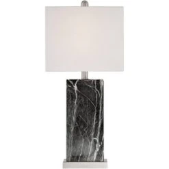 360 Lighting Connie Modern Table Lamps Set Of 2 25" High Black Faux Marble With USB Charging Ports White Rectangular Shade For Living Room House Desk -Adesso Shop GUEST d65ccb1a 0e4c 4d8b 9773 5f7676ddddc4