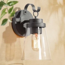 10" Metal/Glass Outdoor Wall Lamp Black/Silver - LNC