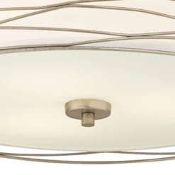 Possini Euro Design Modern Ceiling Light Flush Mount Fixture Antique Silver Leaf 18" Wide Wavy Spun White Drum For Bedroom Kitchen -Adesso Shop GUEST d7df35ba b697 4c6b 91f0 86733a438644