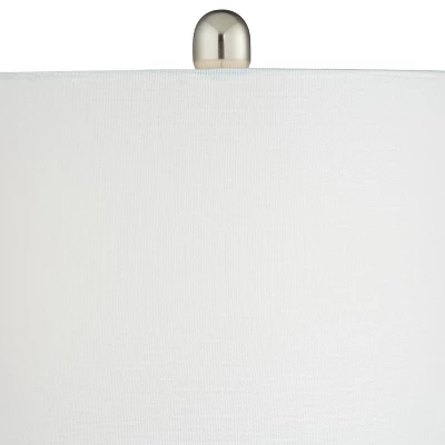 360 Lighting Gerson Modern Table Lamps 24" High Set Of 2 Brushed Nickel With Dimmers LED White Drum Shade For Bedroom Living Room Bedside Nightstand 4 360 Lighting Gerson Modern Table Lamps 24" High Set Of 2 Brushed Nickel With Dimmers LED White Drum Shade For Bedroom Living Room Bedside Nightstand - Image 2