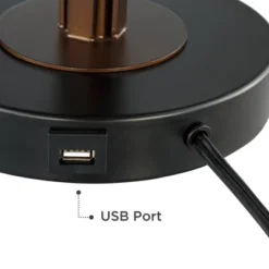 Franklin Iron Works Sydney Modern Mid Century Table Lamp 26" High Bronze With USB Charging Port Oatmeal Drum Shade For Bedroom Living Room Office Desk -Adesso Shop GUEST d84e158a adcf 4986 9672 2c4e587d0f77