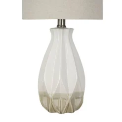 19" Textured Ceramic Accent Table Lamp With Linen Shade (Includes LED Light Bulb) White - Cresswell Lighting