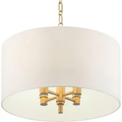 Possini Euro Design Warm Gold Pendant Chandelier 20" Wide Modern White Linen Drum Shade 4-Light Fixture For Dining Room Foyer Kitchen Island Entryway -Adesso Shop GUEST d8768289 1d88 4bea 8aef 9a878278912f