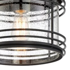 Possini Euro Design Modern Semi Flush Mount Outdoor Ceiling Light Fixture Black Geometric 11" Clear Seedy Glass For Exterior House Porch Patio Deck -Adesso Shop GUEST d89d7e37 1ad7 49e7 be72 244b95f9bd48