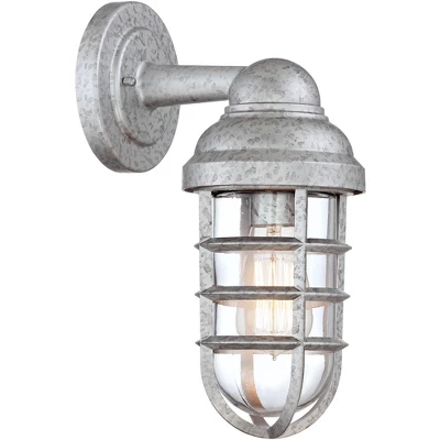 John Timberland Marlowe Industrial Outdoor Wall Lights Set Of 2 Galvanized Steel Cage Frame 13 1/4" Clear Glass For Post Exterior Barn Deck House Yard 5 John Timberland Marlowe Industrial Outdoor Wall Lights Set Of 2 Galvanized Steel Cage Frame 13 1/4" Clear Glass For Post Exterior Barn Deck House Yard - Image 3