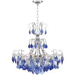 Vienna Full Spectrum Alpine Chrome Chandelier 26" Wide French Blue Crystal 6-Light Fixture For Dining Room House Foyer Kitchen Island Entryway Bedroom -Adesso Shop GUEST d9f13540 ea2a 446f ba5b e77d7d46c5b8