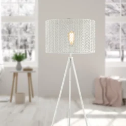 61" Cage Shade Metal Tripod Floor Lamp Ingrid White - River Of Goods -Adesso Shop GUEST da86ac9f 5bbc 4db3 a656 79317fd0b41f