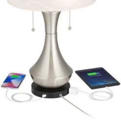 360 Lighting Simon Modern Accent Table Lamps Set Of 2 21" High Silver With USB Charging Port White Glass Dome Shade For Bedroom Living Room House Desk -Adesso Shop GUEST dac030ed f49c 42b9 88a4 85f39e4f5671