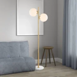60.5" 2-Light Oscar Modern Parisian Candlestick Iron Floor Lamp (Includes LED Light Bulb) Brass Gold/White - JONATHAN Y -Adesso Shop GUEST dacf964c bd86 437a 81e2 e6dcab16a4f9
