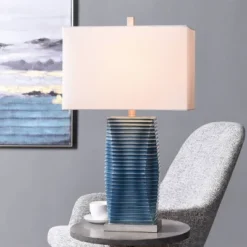 Vertical Lined Moulded Table Lamp With Steel Base Blue - StyleCraft -Adesso Shop GUEST db49a4b5 4bd5 4b17 bde3 0c2398233fb4