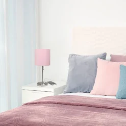 19.5" Bedside USB Port Feature Metal Table Desk Lamp Brushed Steel With Light Pink Fabric Shade - Creekwood Home -Adesso Shop GUEST dc0ff7ec e56d 4153 835b 2c95a56a1b89